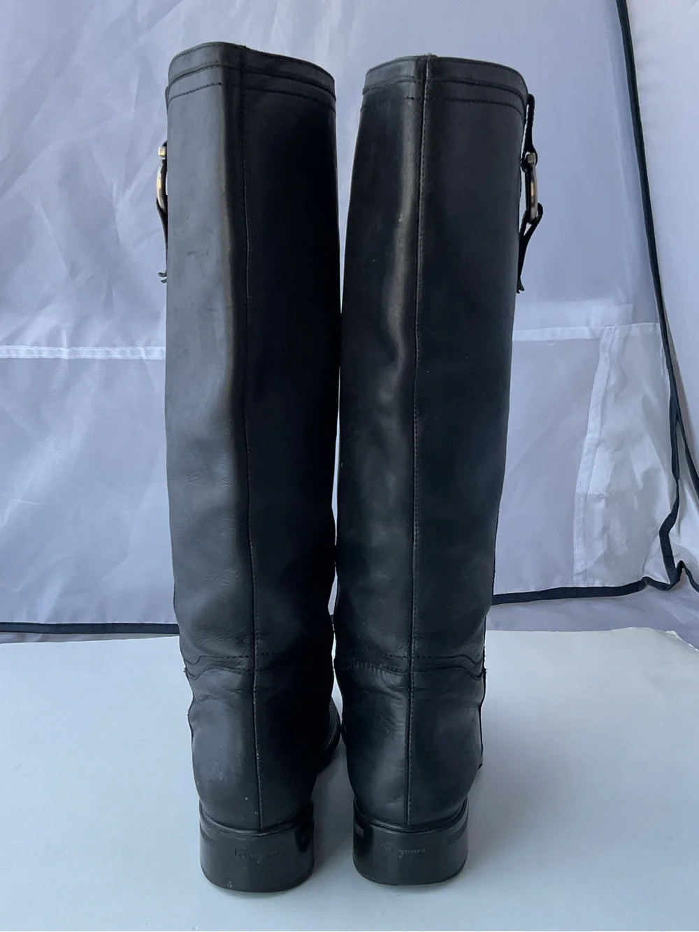 Salvatore Ferragamo Classic Black Leather Knee High Riding Boots Women’s Size 9B